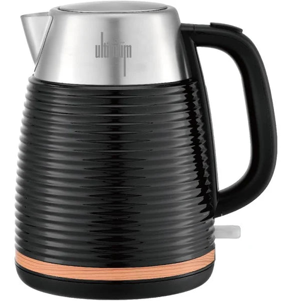 S/S BLACK RIBBED + WOOD TRIM EFFECT KETTLE